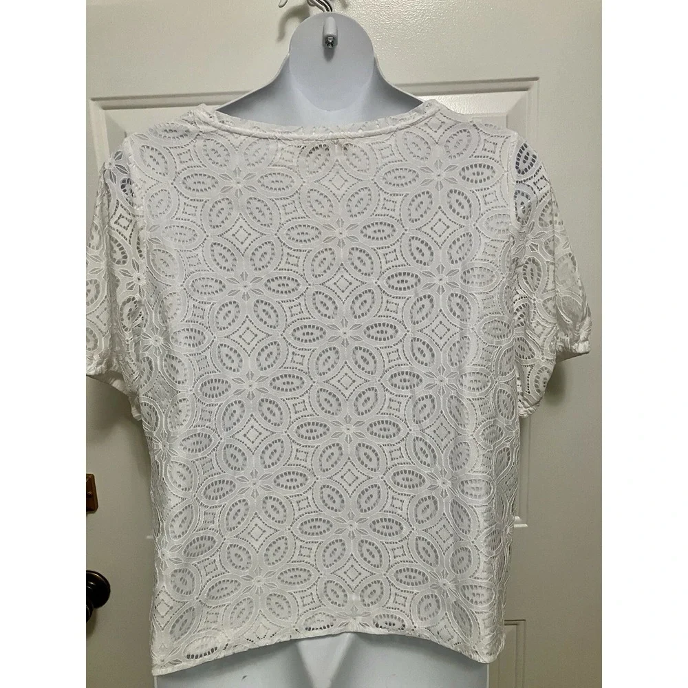 NWT Loft White Embroidered Women's‎ Short sleeved  Shirt Top Size XL